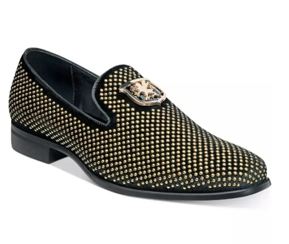 Stacy Adams Swagger Shoes Mens Size 7.5 Black Gold Dress Loafers Slip On New Box